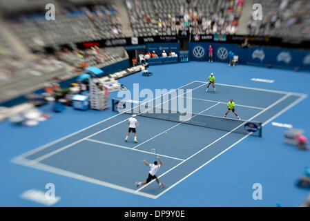 Sydney, Australie. 10 janvier, 2014. Action de la mens match de double au tournoi de tennis de Sydney International Apia , série ouverte, au centre de tennis du Parc olympique de Sydney, Homebush : © Action Plus de Sports/Alamy Live News Banque D'Images