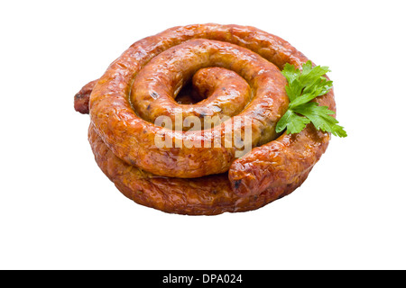 Belle photo accueil fait à faire bon la saucisse de viande savoureuse. Banque D'Images