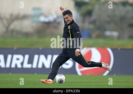 La Manga, en Espagne. 10 janvier, 2014. Le Dortmund Nuri Sahin pendant une session de formation à La Manga, en Espagne, le 10 janvier 2014. Borussia Dortmund se prépare pour la deuxième moitié de la Bundesliga allemande. Photo : KEVIN KUREK/dpa/Alamy Live News Banque D'Images