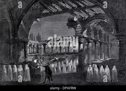 La scène religieuse de l'Acte III de ROBERT LE DIABLE, opéra de Giacomo Meyerbeer à Her Majesty's Theatre London England UK. La gravure sur bois victorien vers 1862 Banque D'Images