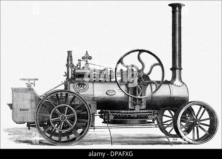 Fowler's patent steam engine & treuil à vapeur pour le labour. La gravure sur bois victorien vers 1862 Banque D'Images