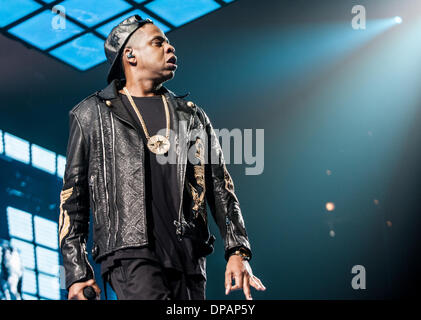 Chicago, Illinois, USA. 9 janvier 2014. Jay Z (Shawn Carter) d'effectuer à l'United Center de Chicago au cours de sa tournée mondiale "Magna Carter'. 9 janvier 2014 Crédit : Brigette Supernova/Alamy Live News Banque D'Images