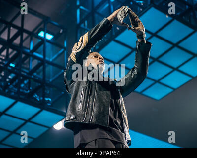 Chicago, Illinois, USA. 9 janvier 2014. Jay Z (Shawn Carter) d'effectuer à l'United Center de Chicago au cours de sa tournée mondiale "Magna Carter'. 9 janvier 2014 Crédit : Brigette Supernova/Alamy Live News Banque D'Images