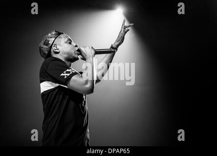 Chicago, Illinois, USA. 9 janvier 2014. Jay Z (Shawn Carter) d'effectuer à l'United Center de Chicago au cours de sa tournée mondiale "Magna Carter'. 9 janvier 2014 Crédit : Brigette Supernova/Alamy Live News Banque D'Images