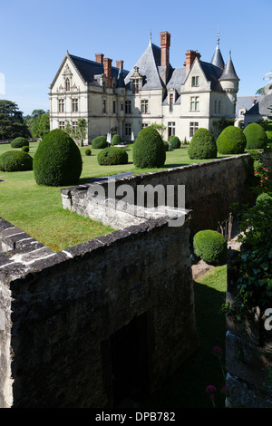 Château de la Bourdaisière, un hôtel et des jardins qui est ouvert au public, une vue sur le fossé sec Banque D'Images