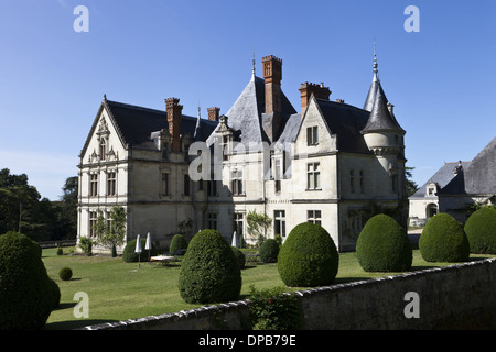 Château de la Bourdaisière, un hôtel et des jardins qui est ouvert au public, une vue sur le fossé sec Banque D'Images