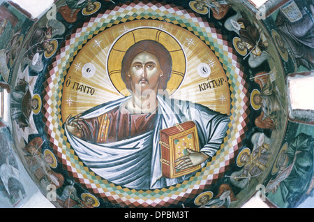 Le Christ Pantocrator Post-Byzantine Fresque Église de monastère monastère Kessariani ou Kaisariani Athènes Grèce Banque D'Images