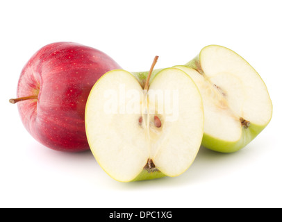 Pomme verte et rouge isolé sur fond blanc dentelle Banque D'Images