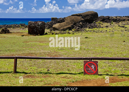 Moai tombés à l'ahu Te Pito Kura, île de Pâques, Chili Banque D'Images