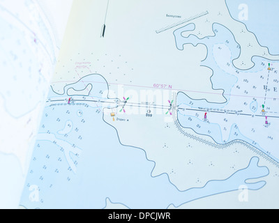 River les cartes marines d'un navire de croisière naviguant entre Moscou et St Petersburg Russia Banque D'Images