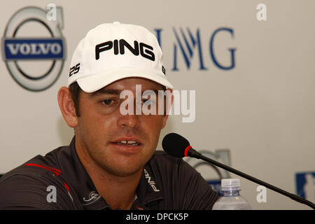 Durban, Afrique du Sud, le 12 janvier 2014. Golfeur sud-africain Louis Oosthuizen parle aux médias après avoir remporté la Volvo Golf Champions qui a eu lieu à la Durban Country Club. Credit : Giordano Stolley/Alamy Live News Banque D'Images