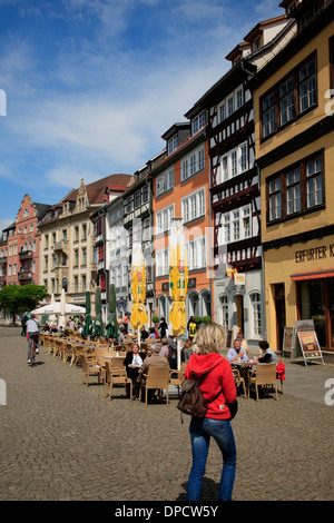 Cafés, Domstrasse, Domplatz à Erfurt, Thuringe, Allemagne, Europe Banque D'Images