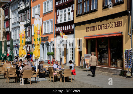 Cafés, Domstrasse, Domplatz à Erfurt, Thuringe, Allemagne, Europe Banque D'Images