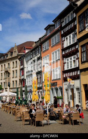 Cafés, Domstrasse, Domplatz à Erfurt, Thuringe, Allemagne, Europe Banque D'Images