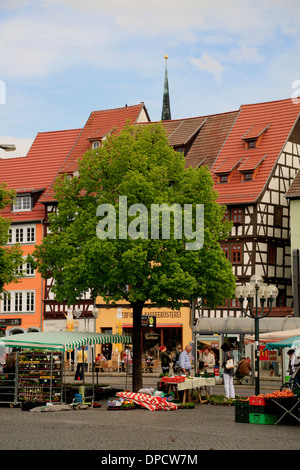 Au marché, Place de la Cathédrale, Domplatz Erfurt, Thuringe, Allemagne, Europe Banque D'Images