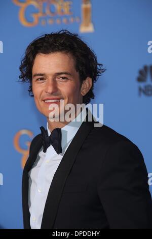 Los Angeles, Californie, USA. 12 janvier 2014. Orlando Bloom pose dans la salle de presse de la 71e Golden Globe Awards annuels aka Golden Globes à l'hôtel Beverly Hilton à Los Angeles, USA, le 12 janvier 2014. Photo : Hubert Boesl/dpa/Alamy Live News Banque D'Images