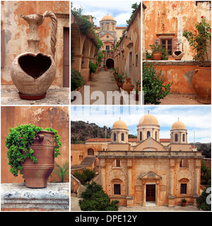 Ensemble de photos du Monastère d'Agia Triada, en Crète, Grèce Banque D'Images