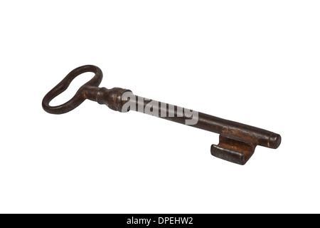 Old rusty key isolated on white Banque D'Images