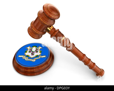 Maillet en bois et d'un drapeau du Connecticut (chemin inclus) Banque D'Images