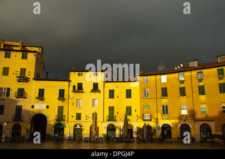 La place Piazza Amfiteatro Lucca ville région Toscane Italie Europe Banque D'Images