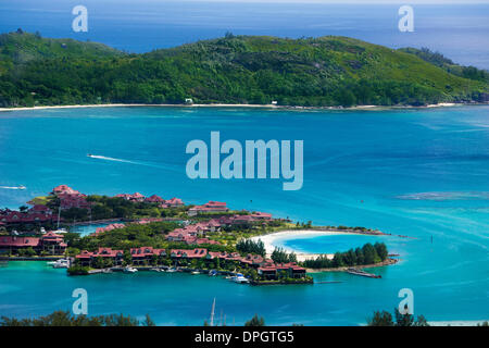 Private villas, appartements, maisons de vacances à Marina d'Eden l'Islande, arrière ile au Cerf, Seychelles, Afrique Banque D'Images