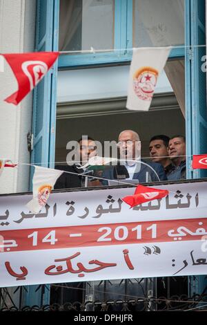 Tunis, Tunisie. 14 janvier 2014. Houcine Abassi, chef de l'UGTT de célébrer le troisième anniversaire de la Révolution. (Crédit Image : Crédit : Marieau Palacio/NurPhoto ZUMAPRESS.com/Alamy/Live News) Banque D'Images