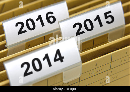 Dossiers marqués avec les années 2014, 2015 et 2016 Banque D'Images