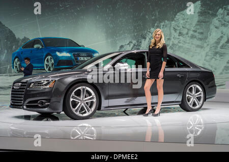 Detroit, Michigan, USA. 13 janvier 2014. North American International Auto Show 2014 Audi A8 sur l'affichage à l'auto de Détroit. Crédit : Joseph Heroun/Alamy Live News Banque D'Images