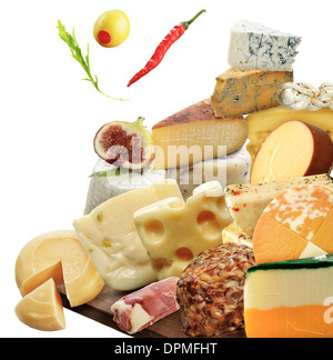 Assortiment de fromages Isolated On White Banque D'Images