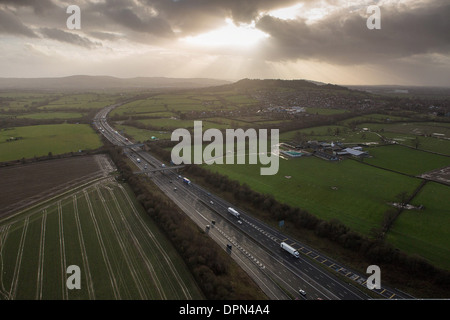 Le M5 près de Gloucester, vu de l'air. 9 janvier 2014. Banque D'Images