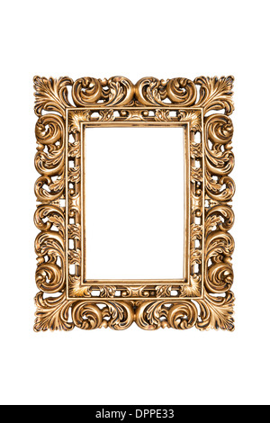 Cadre photo sculpté d'or isolated over white with clipping path. Banque D'Images