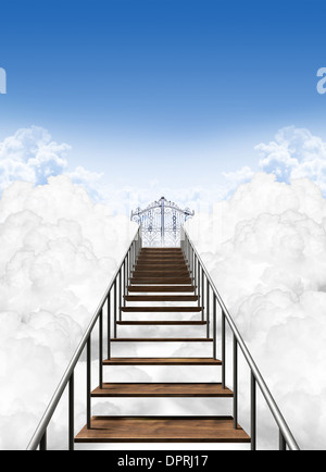 Une représentation de l'escalier au ciel paradis au-dessus des nuages sur un fond de ciel bleu clair Banque D'Images