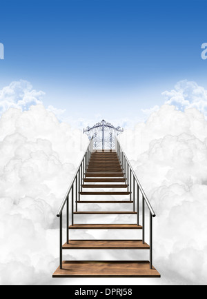 Une représentation de l'escalier au ciel paradis au-dessus des nuages sur un fond de ciel bleu clair Banque D'Images