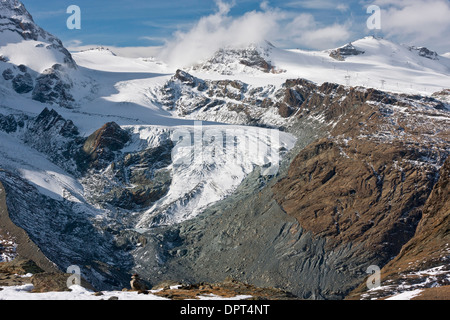 Un glacier du Gorner glacier du Gorner ou au-dessous de la Matterhorn - deuxième plus grand glacier des Alpes. La Suisse. Banque D'Images