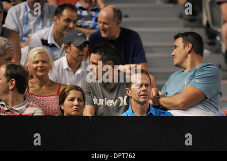 Melbourne, Australie. 16 janvier, 2014. Mirka Federer et Stefan Edberg sur le quatrième jour de l'Open d'Australie de Melbourne Park. Credit : Action Plus Sport/Alamy Live News Banque D'Images