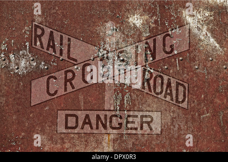 Vintage Railroad Arrière-plan. Personnes âgées et Rusty Metal à des passages à niveau l'arrière-plan. Banque D'Images