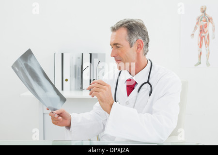 Doctor looking at x-ray photo de poumons in office Banque D'Images