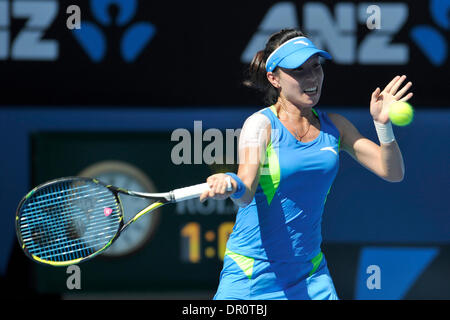 Melbourne, Australie. 17 Jan, 2014. Jie Zheng de Chine en action sur la cinquième journée de l'Open d'Australie de Melbourne Park. Credit : Action Plus Sport/Alamy Live News Banque D'Images