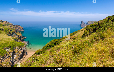 Vue sur Bossiney Haven sur la côte nord des Cornouailles, Angleterre, Royaume-Uni, Europe. Banque D'Images