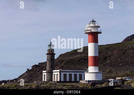 Vue sur les étangs à l'Fuencaliente lighthouse, La Palma, Canary Islands, Spain Banque D'Images