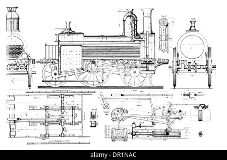 Moteur de train du London and South Western Railway No 8A vers 1860 Banque D'Images