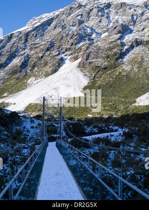 Un pont suspendu sur la vallée Hooker Track, Aoraki/mont. Cook, Nouvelle-Zélande. Banque D'Images