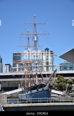Polly Woodside, un fer à repasser barque coque au Melbourne Maritime Museum sur South Wharf Banque D'Images