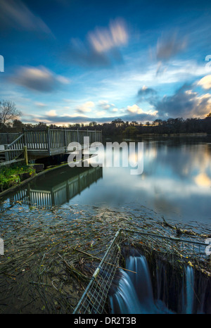 Petite cascade à Burton Mill Pond, West Sussex, UK Banque D'Images