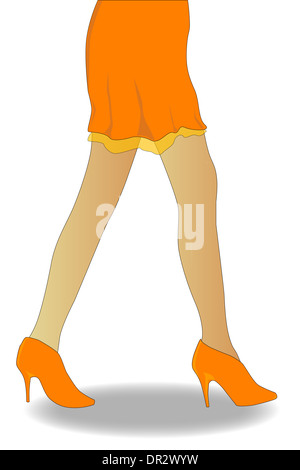 Une des jambes de femmes dans une jupe orange et guérit. Banque D'Images