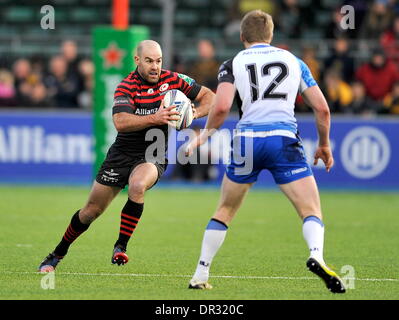 Hendon, Londres, Royaume-Uni. 18 janvier, 2014. Charlie Hodgson des Saracens en action au cours de la Heineken Cup match entre sarrasins et Connacht Rugby de Allianz Park Stadium le 118, Crédit : Action Plus Sport/Alamy Live News Banque D'Images