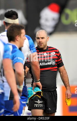 Hendon, Londres, Royaume-Uni. 18 janvier, 2014. Charlie Hodgson des Sarrasins à la fin de la Heineken Cup match entre sarrasins et Connacht Rugby de Allianz Park Stadium le 118, Crédit : Action Plus Sport/Alamy Live News Banque D'Images