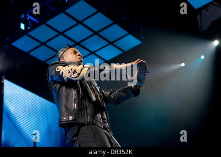 Uncasville, Connecticut, USA. 18 janvier, 2014. 17 janvier, 2014 ; Jay-Z effectue durant son Tour du Monde de la Magna Carta au Mohegan Sun Arena. Anthony Nesmith/CSM/Alamy Live News Banque D'Images