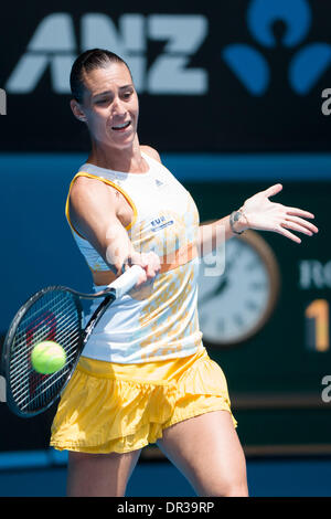 Melbourne, Victoria, Australie. 19 Jan, 2014. 19 janvier 2014 : 28e seed Flavia PENNETTA (ITA) en action dans un 4ème match contre 9ème Angelique KERBER de semences (GER) au jour 7 de l'Australian Open 2014 Tournoi de tennis du grand chelem à Melbourne Park, Melbourne, Australie. Bas Sydney/Cal Sport Media/Alamy Live News Banque D'Images