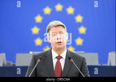 Jan 13, 2009 - Strasbourg, France - Le président letton Valdis Zatlers donne un discours devant le Parlement européen Parlement européen à Strasbourg, France. (Crédit Image : © Wiktor Dabkowski/ZUMA Press) Banque D'Images